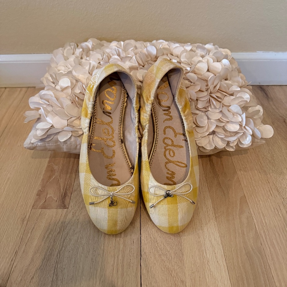 Sam Edelman Felicia Yellow and White Gingham Print Ballet Flats
